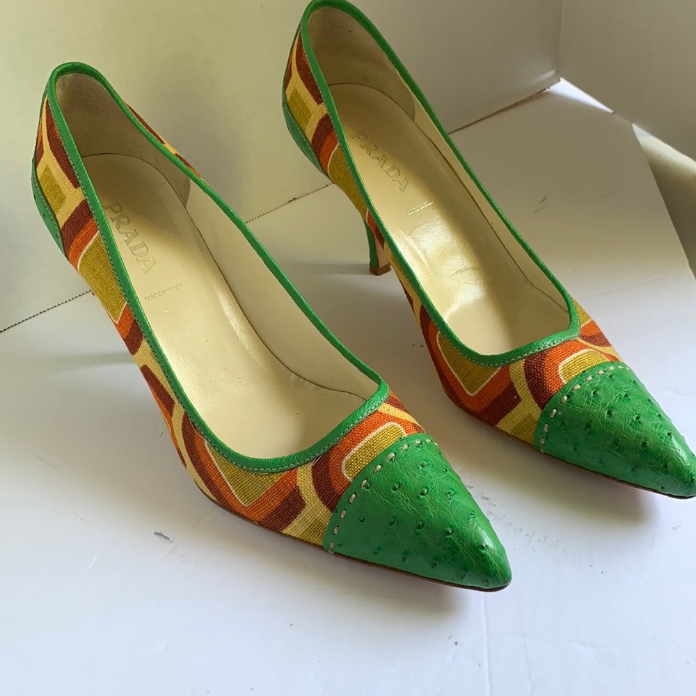 Women’s Prada Shoes Multi colored with bi-texture (leather and flannel cloth)